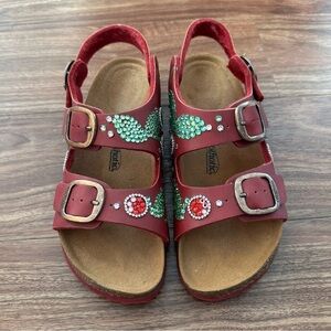 Aerothotic Two Strap Buckle Custom Rhinestone Cherry Sandals SZ 38 Red